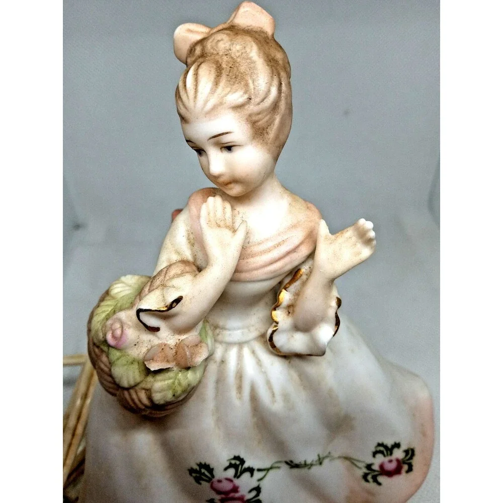Lenwile Ardalt Porcelain Night Light Southern Victorian Girl with Basket Japan